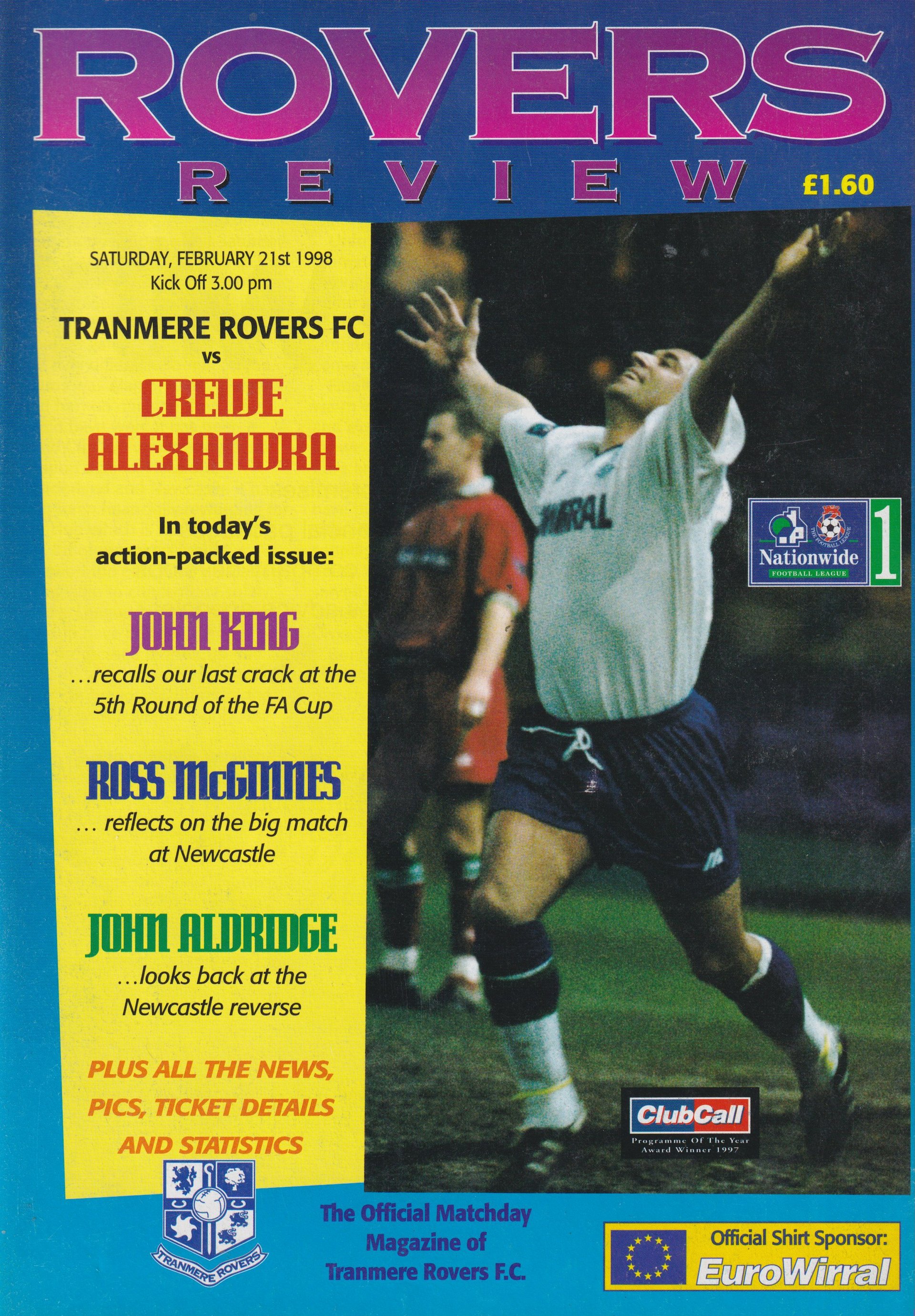 Tranmere Rovers v Crewe Alexandra match programme